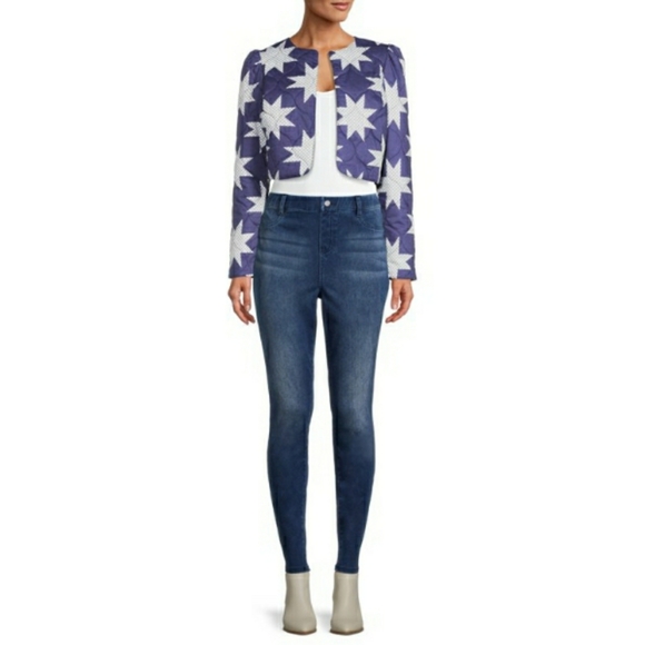 💎NWT Star Quilted Blue & White Crop Jacket - Picture 14 of 14